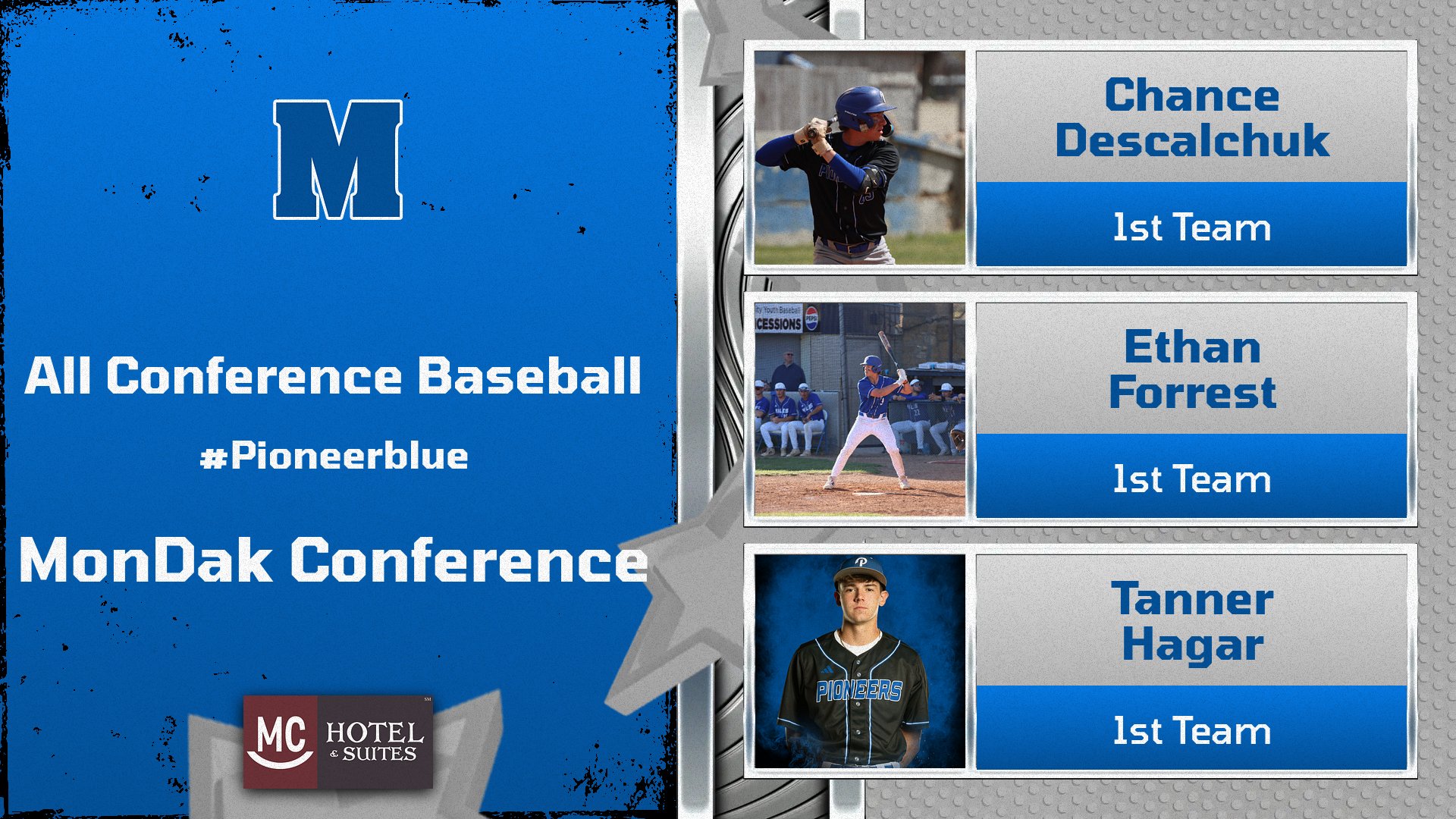 Three Pioneer Baseball Players Earn All MonDak Conference Honors